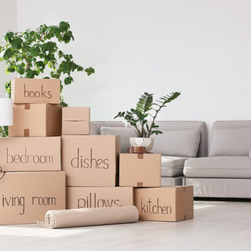 Moving boxes in a living room